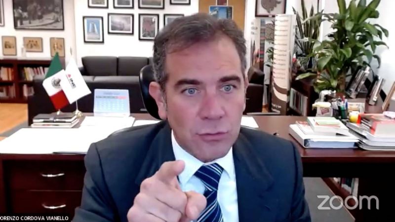 El consejero presidente del INE en la conferencia virtual. Foto: Facebook @ElyPerezValdezz