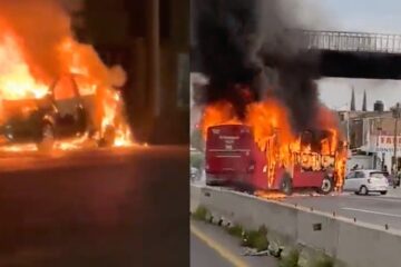 Se registran bloqueos y quema de vehículos en Jalisco y Guanajuato. Foto: TW @AreliPaz / @juanpadeleo